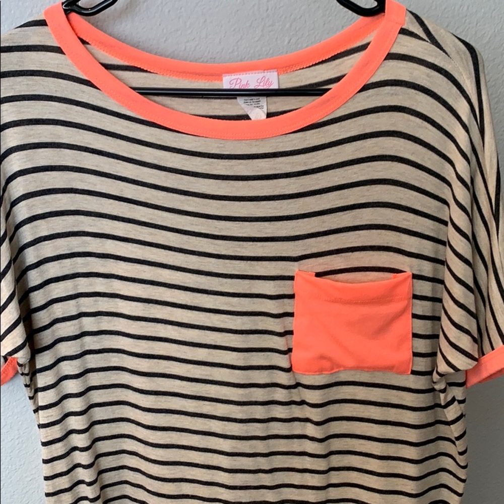 Stripped Tee with Neon pocket